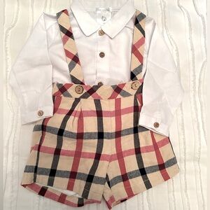 Plaid dungarees & white shirt